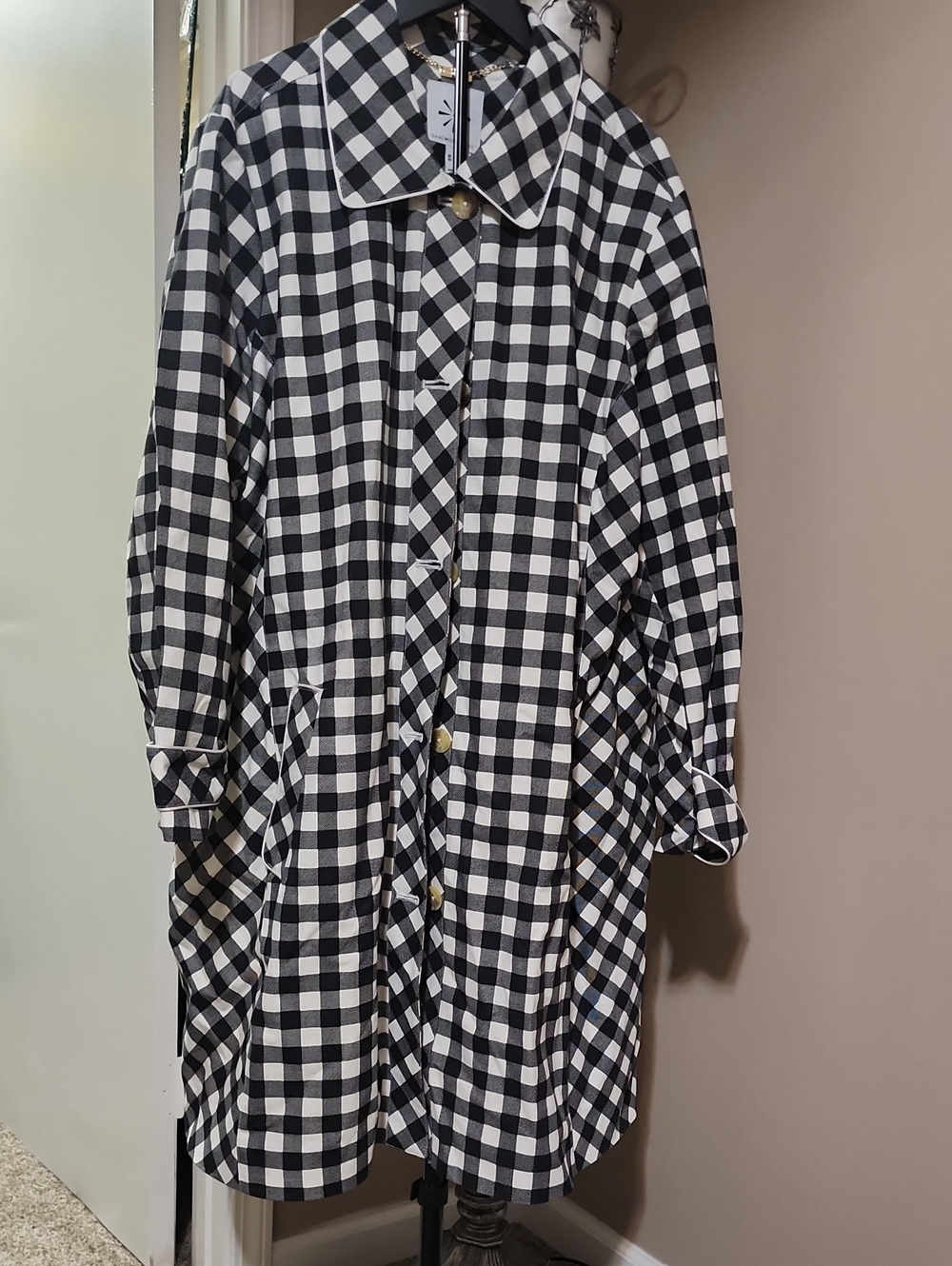 Isaac Mizrahi Black and White Gingham Trench Coat